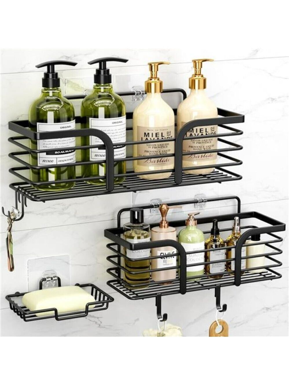 Rustproof Shower Caddy Set Adhesive Wall Shelf Soap Dish Bathroom Organizer